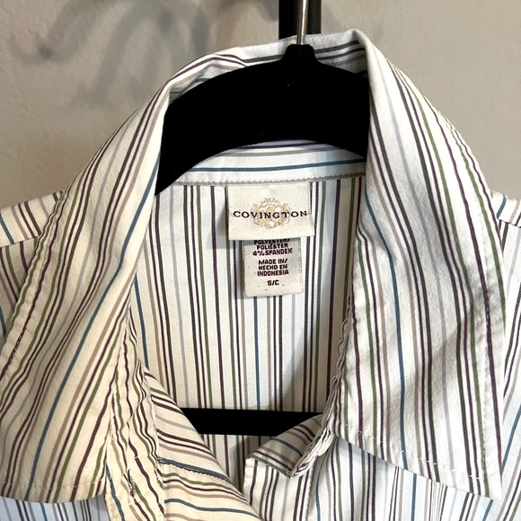 Multicolored Covington Pinstriped 3/4 Sleeve Button-Down Blouse - S - Picture 3 of 3